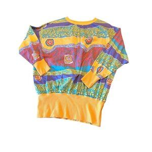 Vintage 1980s JAG Abstract Retro Oversized Yellow Green Blue Medium